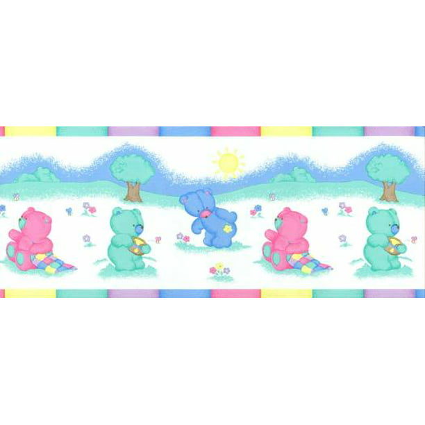 2 x Decorline Carousel Bear &  Boo Wallpaper Border Blue Bunny Nursery Baby Boys